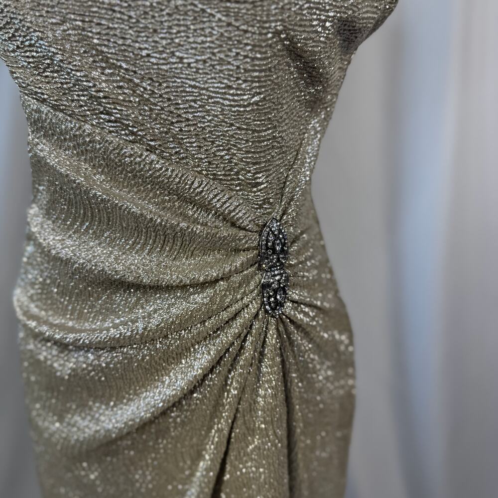 Lauren Ralph Lauren Gold Metallic Cowl Neck Ruched Dress 6 Wedding Guest Event - Picture 4 of 16